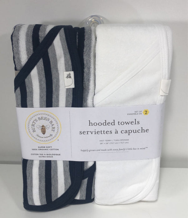 used Burt's Bees Baby Hooded Bath Towels 2 Pack, White/Navy Blue