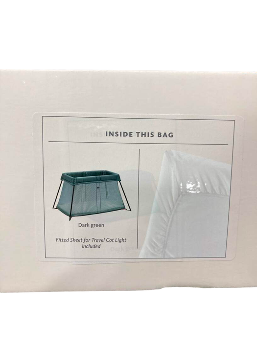 Shop BabyBjorn Travel Crib Light Bundle with Fitted Sheet, Dark Green at Goodbuygears