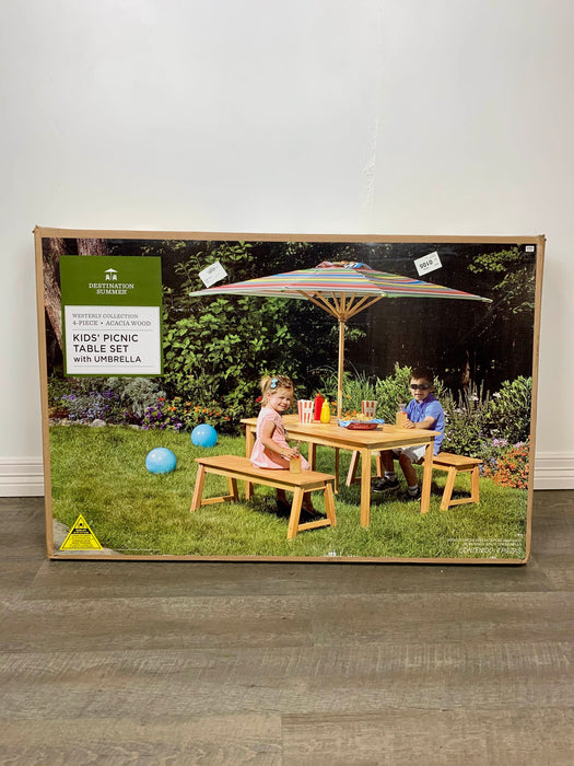 used Destination Summer Kids’ Picnic Table Set With Umbrella