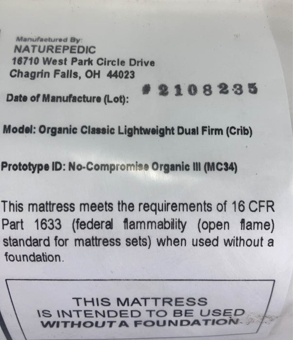 Shop Naturepedic Organic Lightweight Classic Crib 2-Stage Natural Mattress at Goodbuygears