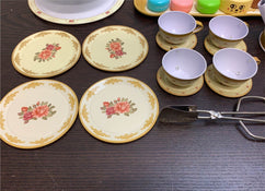 secondhand Apontos Deluxe Afternoon Tin Tea Set with Cake Stand and Dessert Play Food
