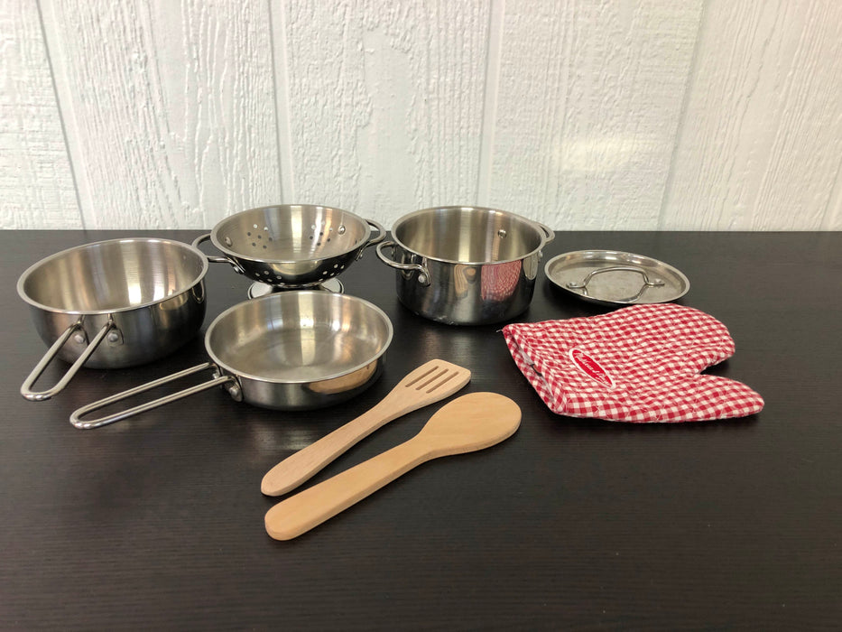 secondhand Melissa & Doug Stainless Steel Pots And Pans Pretend Play Kitchen Set