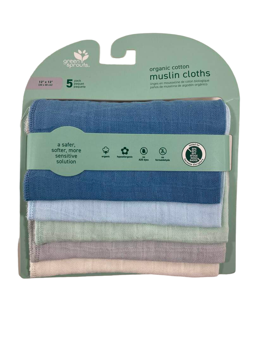 used Green Sprouts Muslin Cloths 5pk, Blue Set