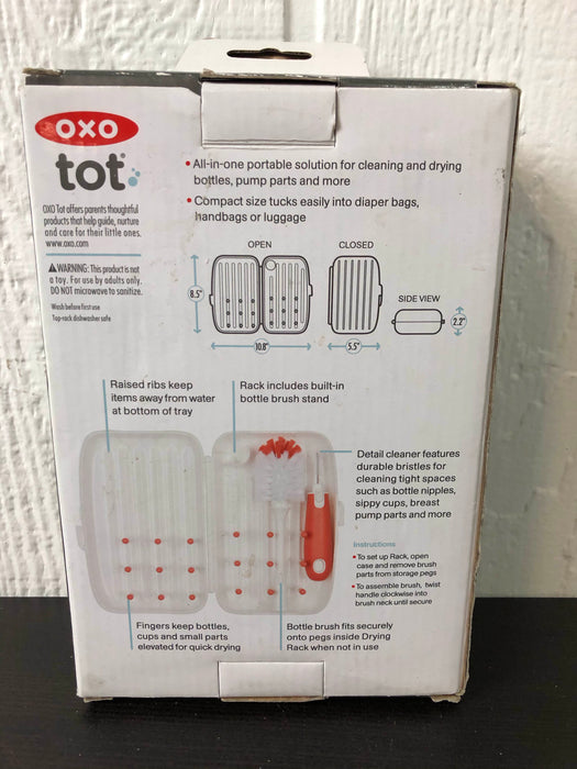 used OXO Tot On The Go Drying Rack With Bottle Brush, Orange