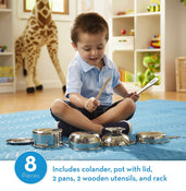 secondhand Melissa & Doug Stainless Steel Pots And Pans Pretend Play Kitchen Set