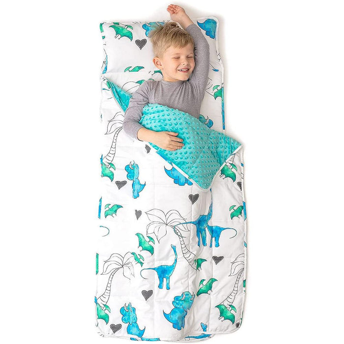 Shop JumpOff Jo Little Jo's Extra Long Nap Mat with Weighted Blanket, Tiny Dino Blue at Goodbuygears