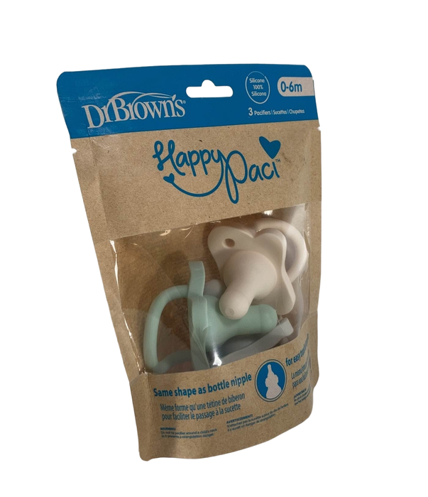 secondhand Dr. Brown's HappyPaci Silicone Pacifiers, 3 pack, Green, Cream, Grey