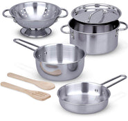 used Melissa & Doug Stainless Steel Pots And Pans Pretend Play Kitchen Set