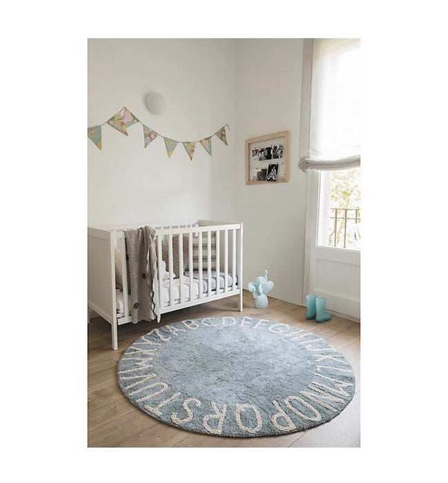 secondhand Lorena Canals Washable Rug, - Round ABC (Vintage Blue)